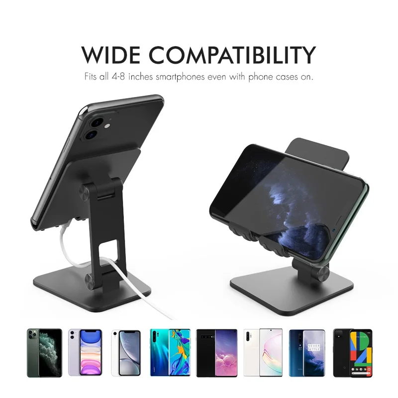 AHASTYLE ST01 Foldable Aluminum Alloy Phone Holder Stand Desktop Dual Shaft Adjustable Bracket - Black