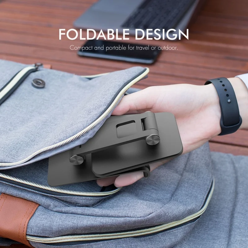 AHASTYLE ST01 Foldable Aluminum Alloy Phone Holder Stand Desktop Dual Shaft Adjustable Bracket - Black