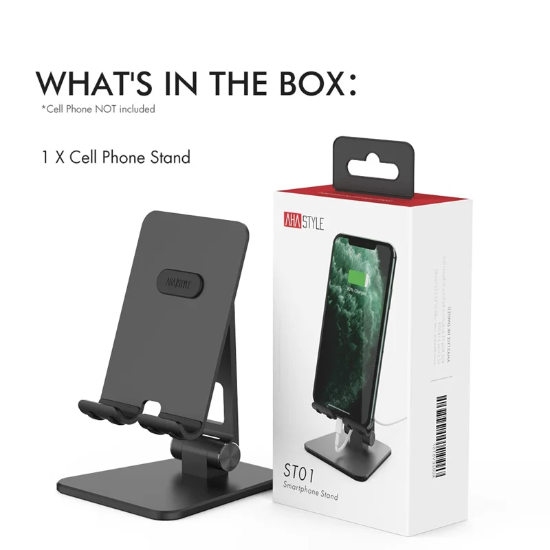 AHASTYLE ST01 Foldable Aluminum Alloy Phone Holder Stand Desktop Dual Shaft Adjustable Bracket - Black