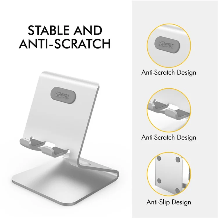AHASTYLE ST02 Aluminum Alloy Phone Holder Charging Stand Desktop Cellphone Bracket - Silver