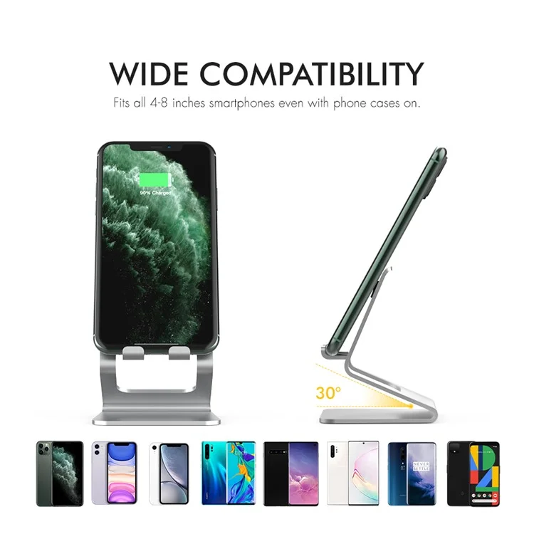 AHASTYLE ST02 Aluminum Alloy Phone Holder Charging Stand Desktop Cellphone Bracket - Silver