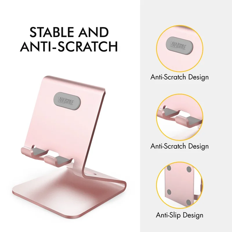 AHASTYLE ST02 Aluminum Alloy Phone Holder Charging Stand Desktop Cellphone Bracket - Rose Gold