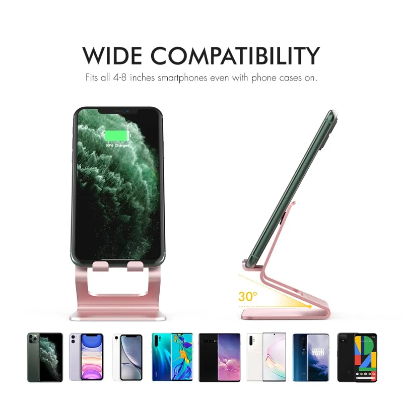AHASTYLE ST02 Aluminum Alloy Phone Holder Charging Stand Desktop Cellphone Bracket - Rose Gold