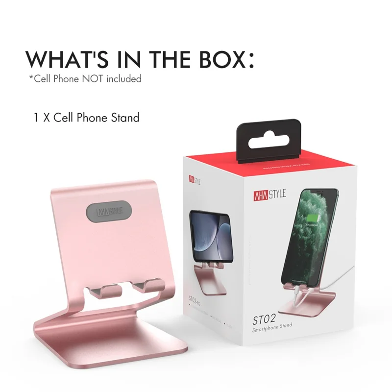AHASTYLE ST02 Aluminum Alloy Phone Holder Charging Stand Desktop Cellphone Bracket - Rose Gold