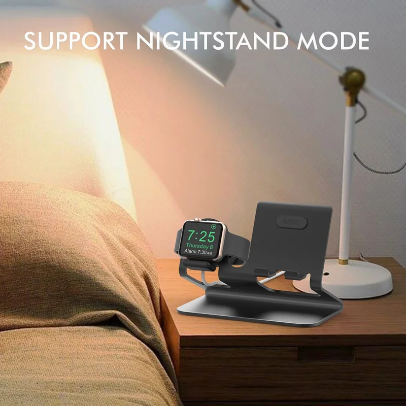 AHASTYLE ST04 For Apple Watch / iPhone Aluminum Alloy Charging Stand Desktop Charging Bracket - Black