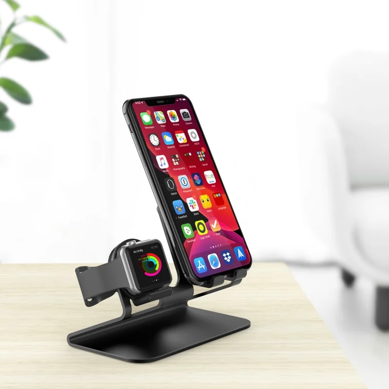 AHASTYLE ST04 For Apple Watch / iPhone Aluminum Alloy Charging Stand Desktop Charging Bracket - Black