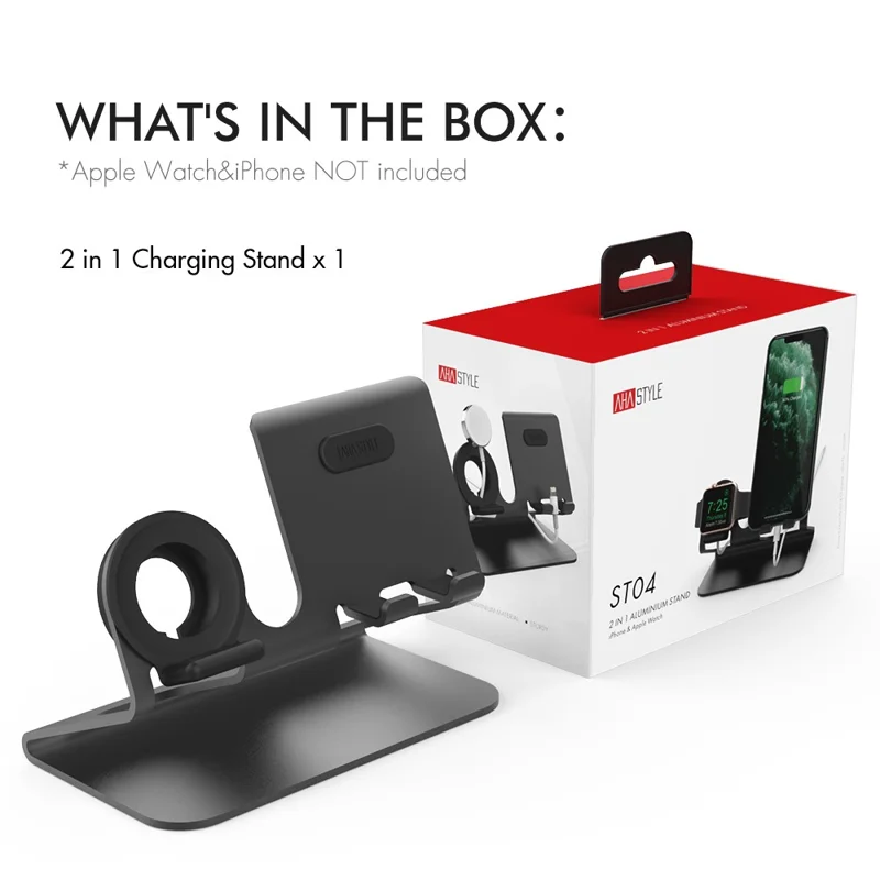 AHASTYLE ST04 For Apple Watch / iPhone Aluminum Alloy Charging Stand Desktop Charging Bracket - Black
