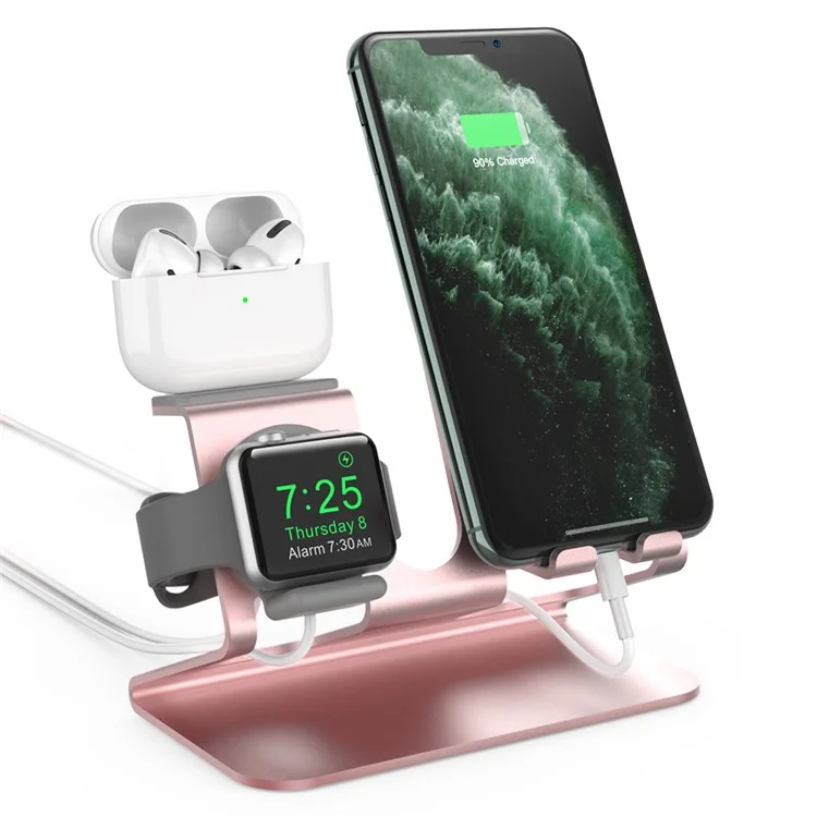 AHASTYLE ST05 Para Apple Watch / iPhone / AirPods 3-em-1 Suporte de Carregamento Braço Carregador de Mesa de Alumínio - Rosa Dourado