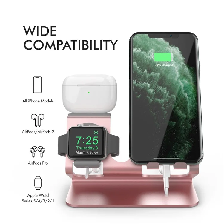 AHASTYLE ST05 Para Apple Watch / iPhone / AirPods 3-em-1 Suporte de Carregamento Braço Carregador de Mesa de Alumínio - Rosa Dourado