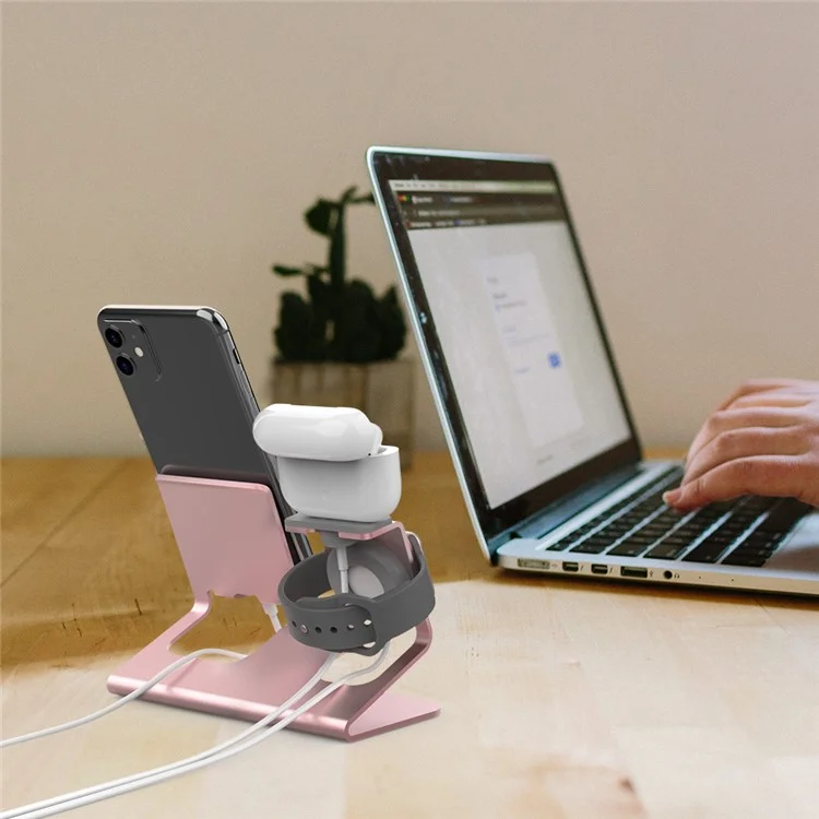 AHASTYLE ST05 Para Apple Watch / iPhone / AirPods 3-em-1 Suporte de Carregamento Braço Carregador de Mesa de Alumínio - Rosa Dourado