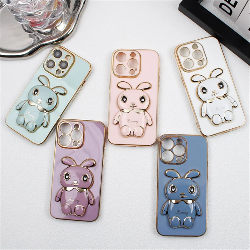 Electroplated Cute Rabbit Mobile Phone Adhesive Bracket Cellphone Kickstand Holder - Purple