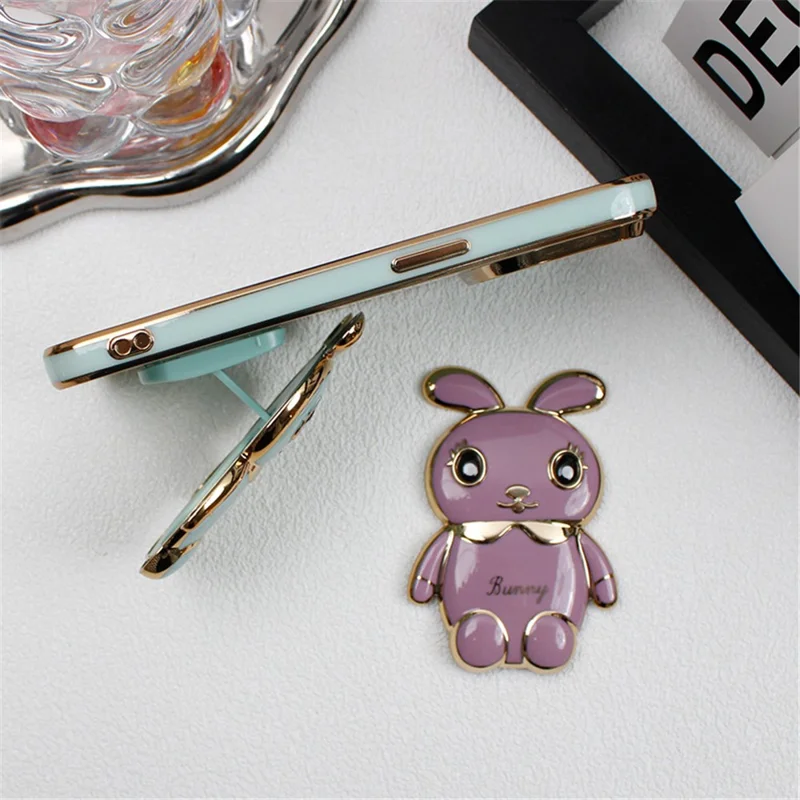 Electroplated Cute Rabbit Mobile Phone Adhesive Bracket Cellphone Kickstand Holder - Purple