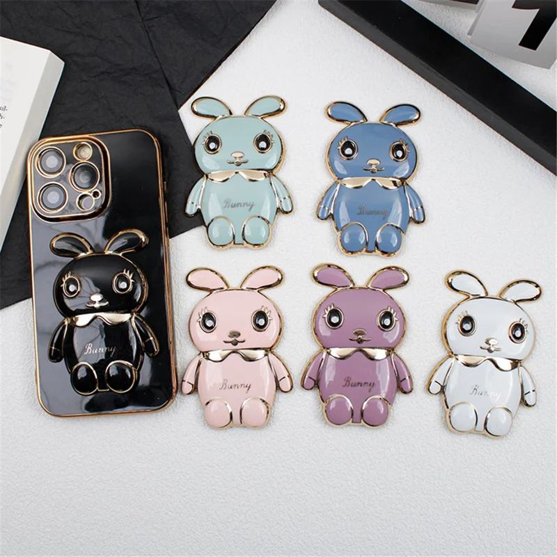 Electroplated Cute Rabbit Mobile Phone Adhesive Bracket Cellphone Kickstand Holder - Purple