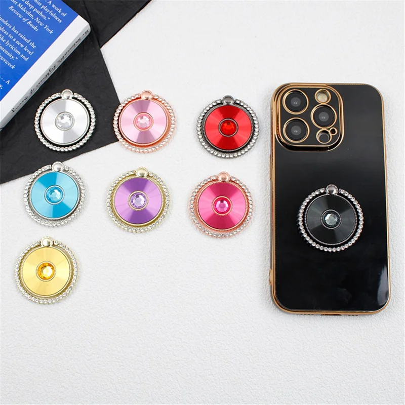 Rhinestone Decor Folding Ring Buckle Phone Holder Electroplated Stylish Mobile Kickstand - Purple