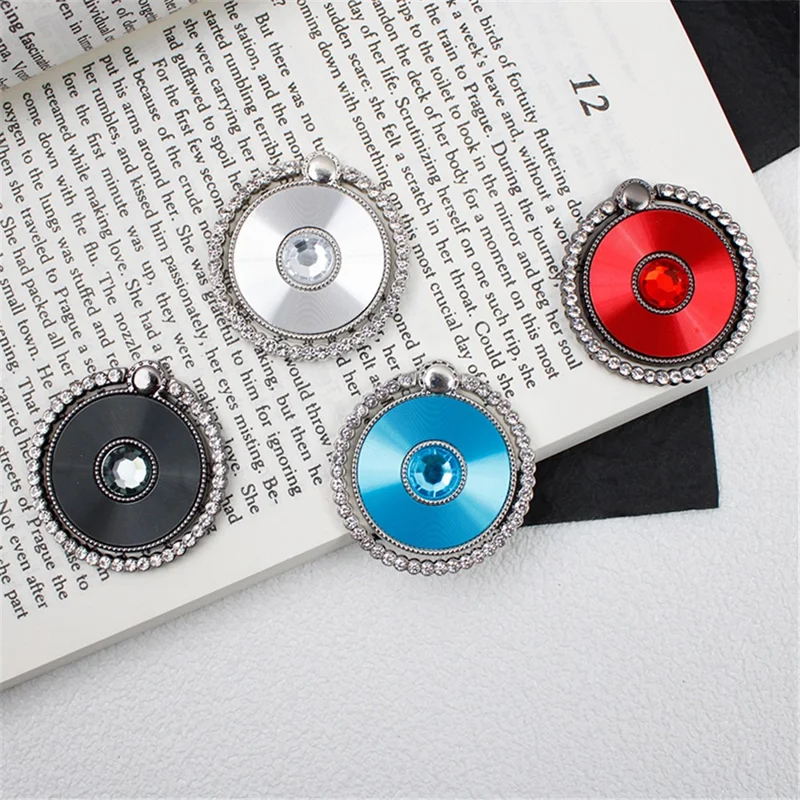 Rhinestone Decor Folding Ring Buckle Phone Holder Electroplated Stylish Mobile Kickstand - Purple