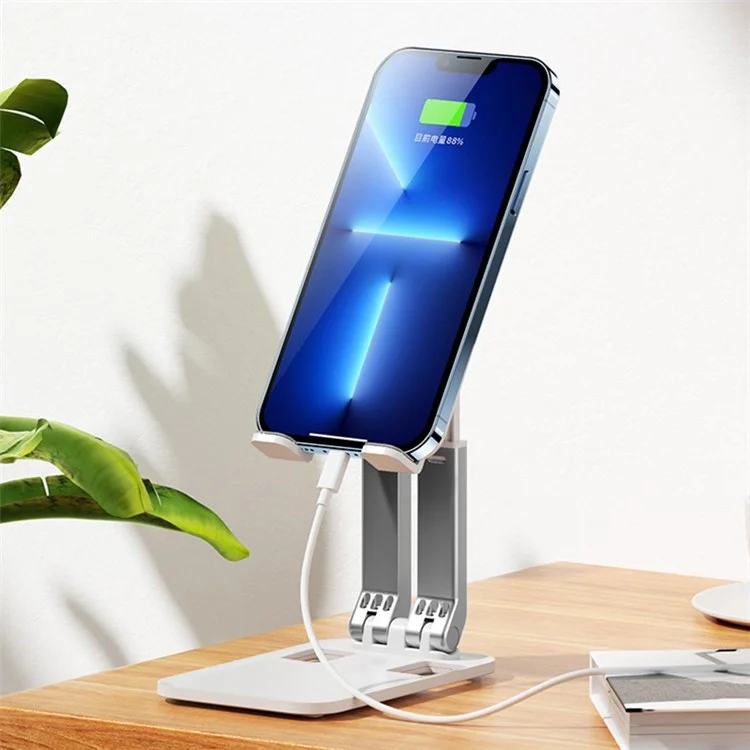 T8 Desktop Biaxial Phone Foldable Stand Adjustable Telescopic Mobile Phone Tablet Holder - Weiß