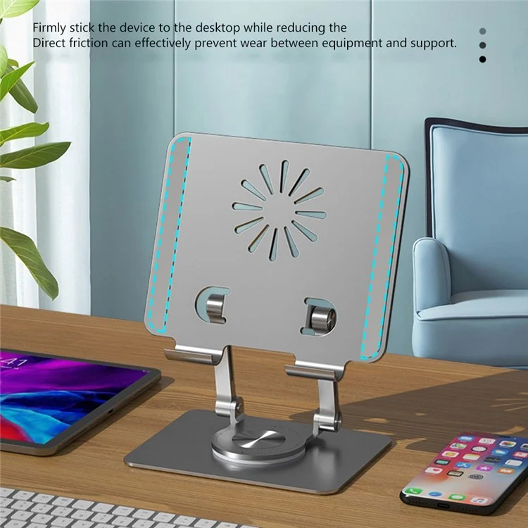 P2027 Support de tablette pliable à rotation 360 degrés en alliage d'aluminium - Argent