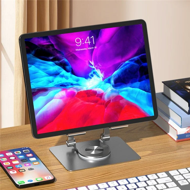 P2027 Support de tablette pliable à rotation 360 degrés en alliage d'aluminium - Argent