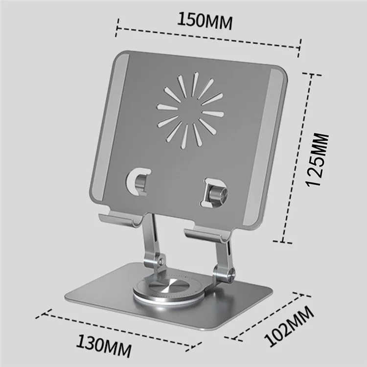 P2027 Support de tablette pliable à rotation 360 degrés en alliage d'aluminium - Argent