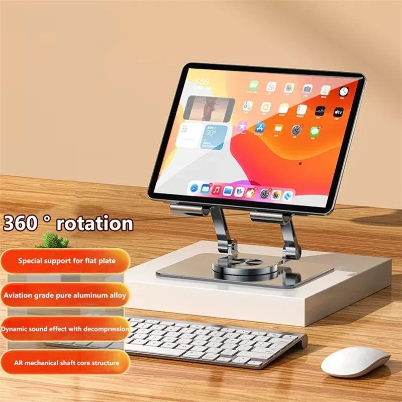 P2027 Folding Lazy Bracket 360 Degree Rotation Aluminum Alloy Tablet Holder Stand - Grey