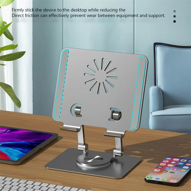 P2027 Folding Lazy Bracket 360 Degree Rotation Aluminum Alloy Tablet Holder Stand - Grey