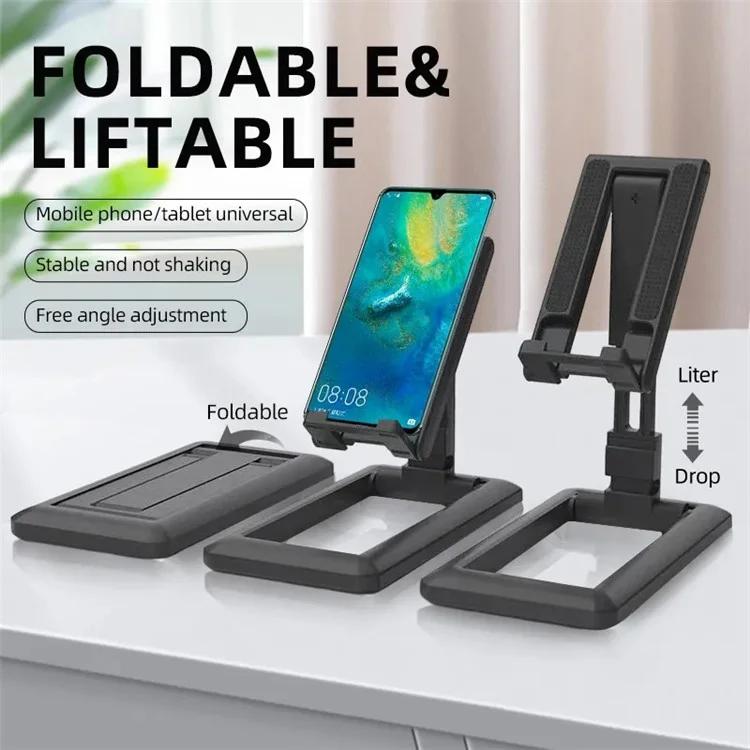 Folding Desk Phone Stand Non-Slip Adjustable Phone Holder for iPhone / Samsung / Huawei - Black
