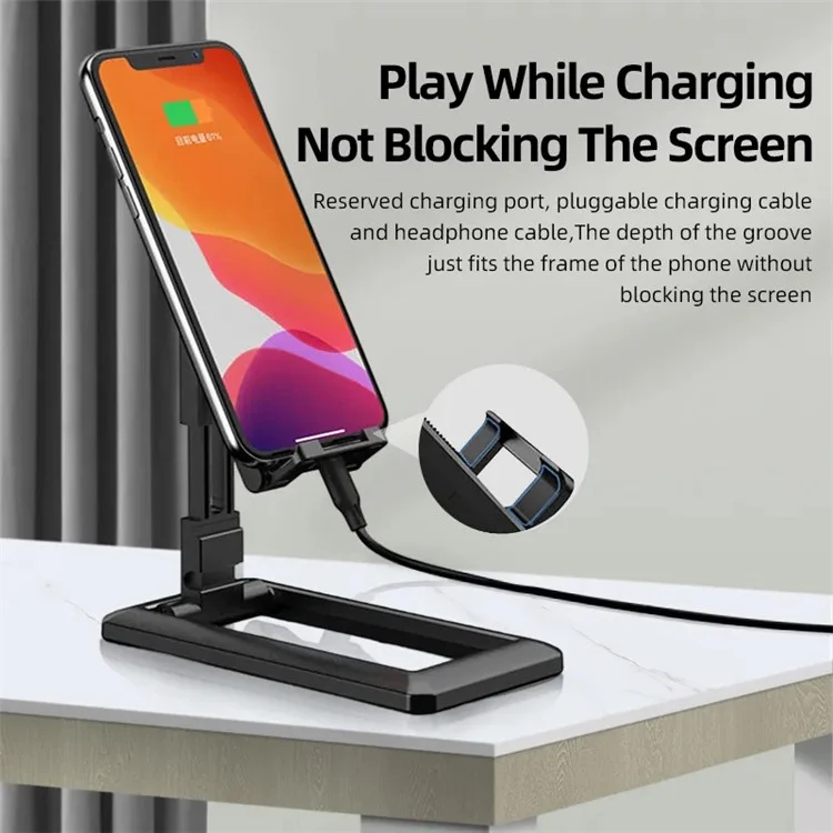 Folding Desk Phone Stand Non-Slip Adjustable Phone Holder for iPhone / Samsung / Huawei - Black
