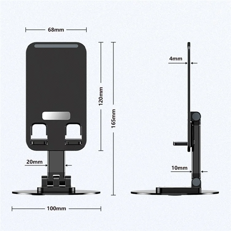 K39B Desktop Phone Mobile Tablet Support Stand Rotatif Rotation Aluminium Alliaget - Noir