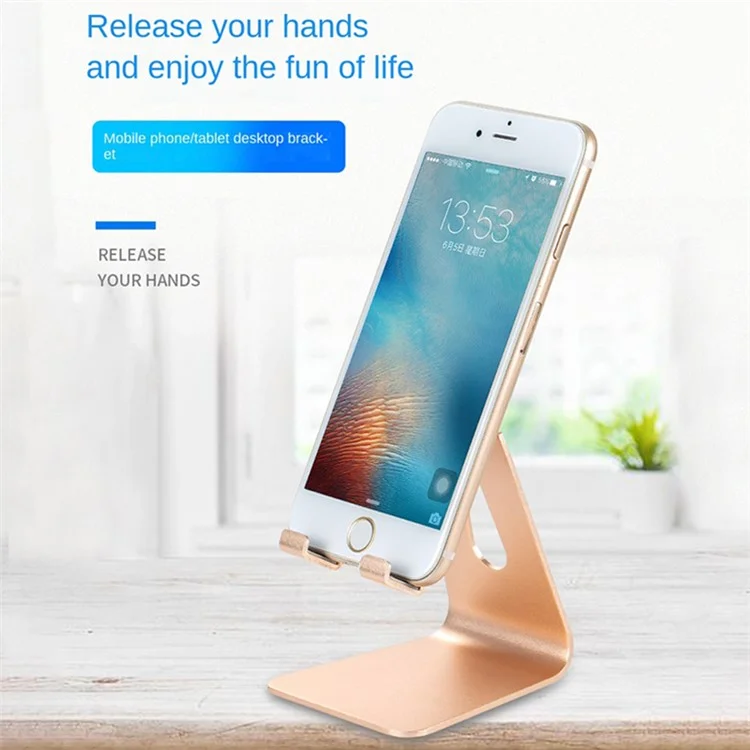 Z4A Small Size Adjustable Desktop Lazy Mobile Phone Tablet Holder Aluminum Alloy Stand Cellphone Tablet Bracket - Oro