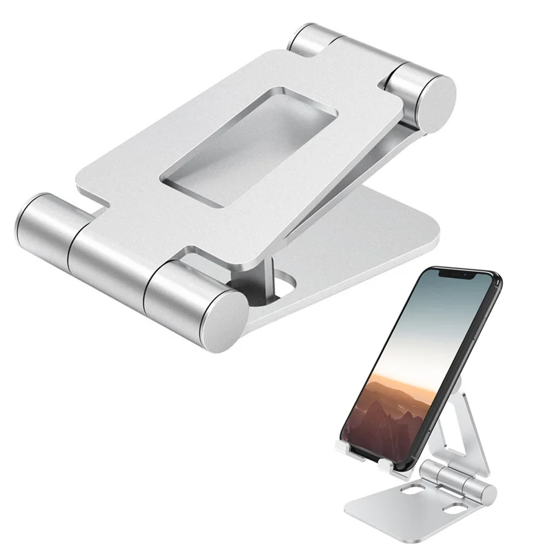 AS007 Foldable Smartphone Stand Holder Aluminum Alloy Cell Phone Stand Desktop Mount Bracket - Silver