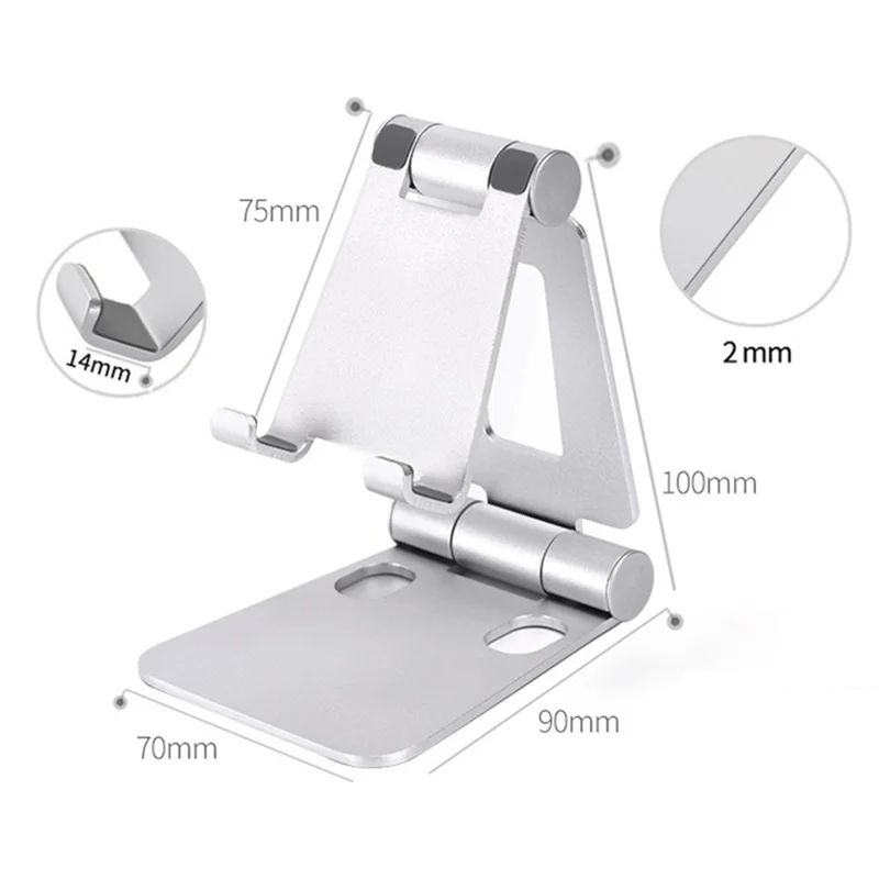 AS007 Foldable Smartphone Stand Holder Aluminum Alloy Cell Phone Stand Desktop Mount Bracket - Silver