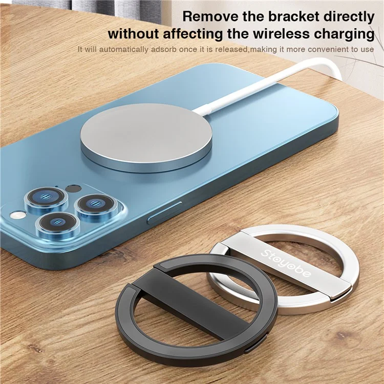 STOYOBE Suporte de Anel Magnético para Telefone Compatível com MagSafe para iPhone 14 / 13 / 12 com Suporte Dobrável para Celular - Preto