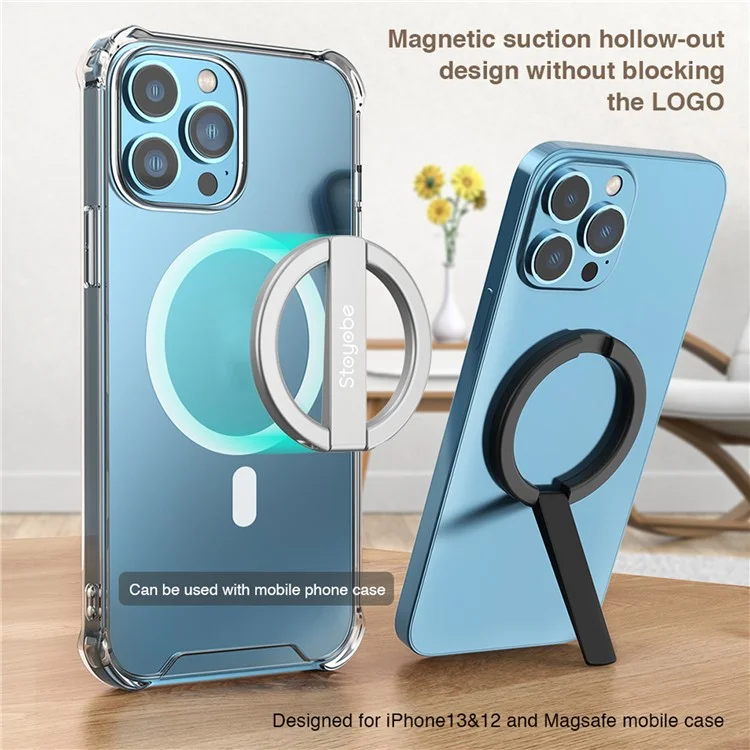 STOYOBE Suporte de Anel Magnético para Telefone Compatível com MagSafe para iPhone 14 / 13 / 12 com Suporte Dobrável para Celular - Preto