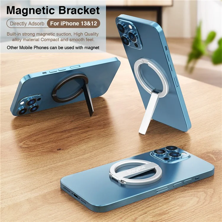 STOYOBE Magnetic Phone Ring Holder Compatible with MagSafe for iPhone 14 / 13 / 12 Foldable Cell Phone Kickstand - Black