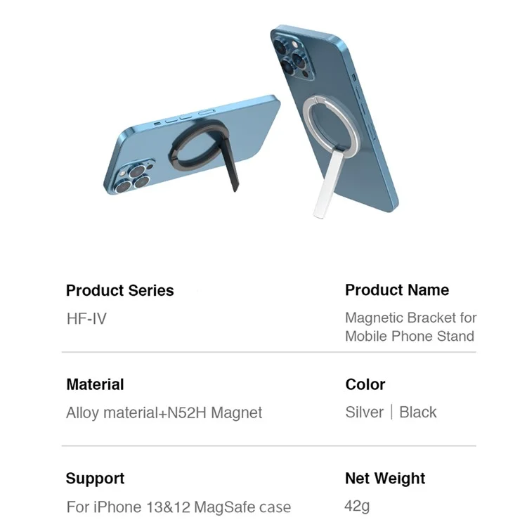 STOYOBE Suporte de Anel Magnético para Telefone Compatível com MagSafe para iPhone 14 / 13 / 12 com Suporte Dobrável para Celular - Preto
