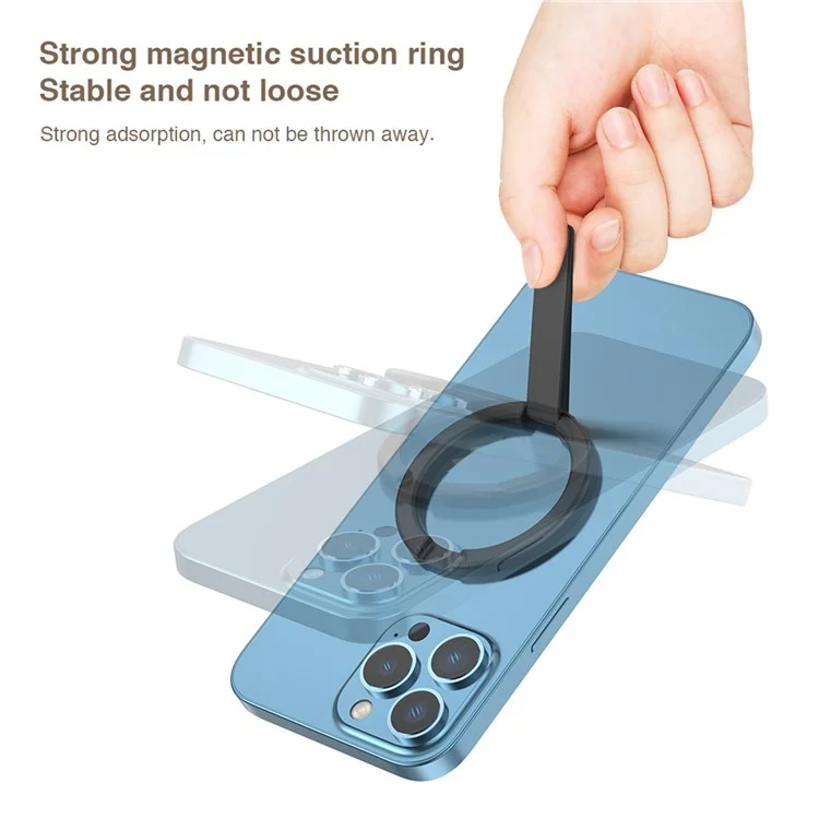 STOYOBE Magnetic Phone Ring Holder Compatible with MagSafe for iPhone 14 / 13 / 12 Foldable Cell Phone Kickstand - Black