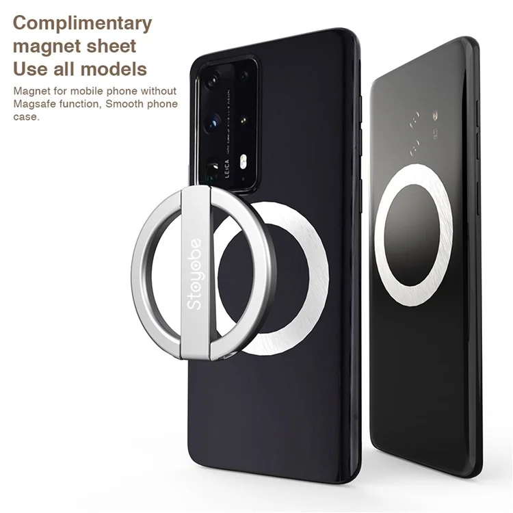STOYOBE Suporte de Anel Magnético para Telefone Compatível com MagSafe para iPhone 14 / 13 / 12 com Suporte Dobrável para Celular - Preto