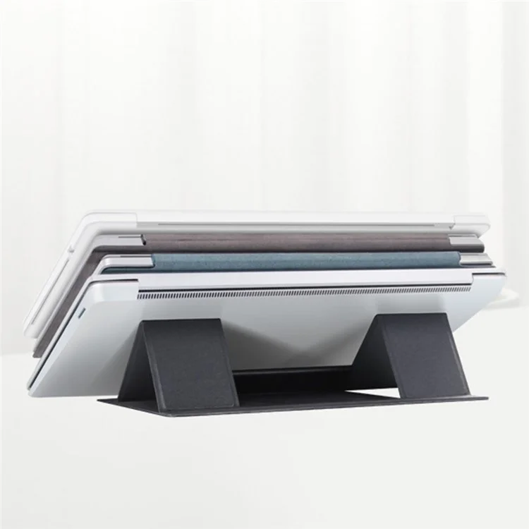 PU Leather Foldable Laptop Holder Stand Notebook Heat Dissipation Bracket - Grey