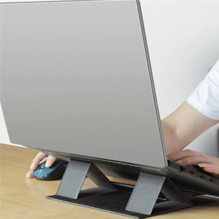 PU Leather Foldable Laptop Holder Stand Notebook Heat Dissipation Bracket - Grey