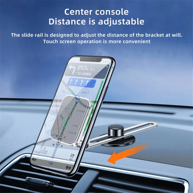 F52 Magnetic Car Phone Holder Stand Adhesive 360 Degrees Rotating Cellphone Bracket - Black