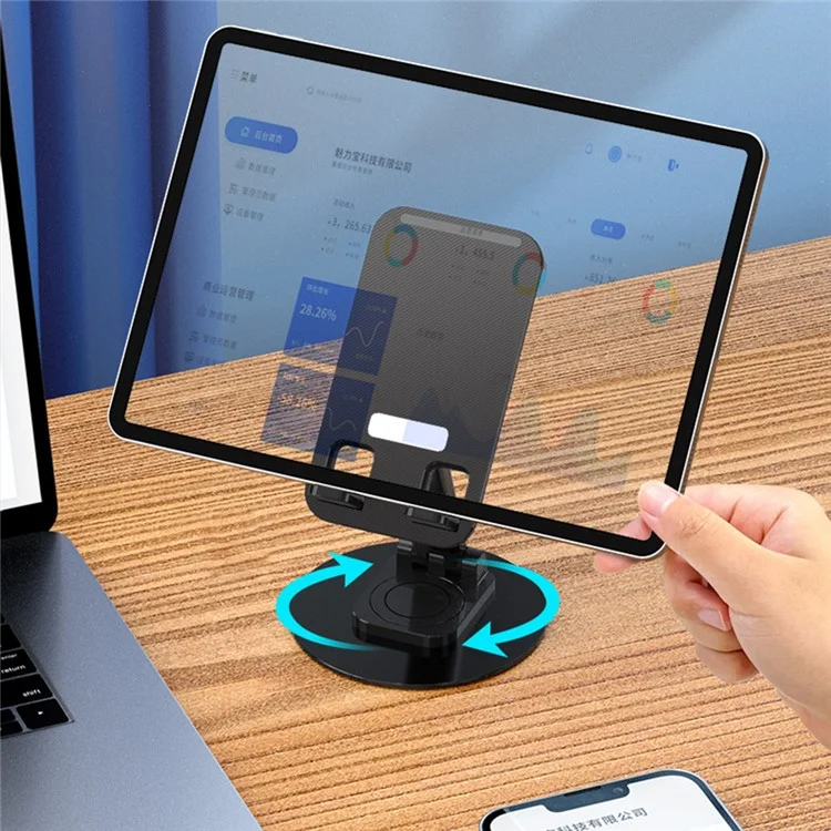 T9 Desktop-Telefonständer, faltbar, 360° drehbar, Tablet-Halterung für Live-Streaming, Online-Unterricht - Schwarz