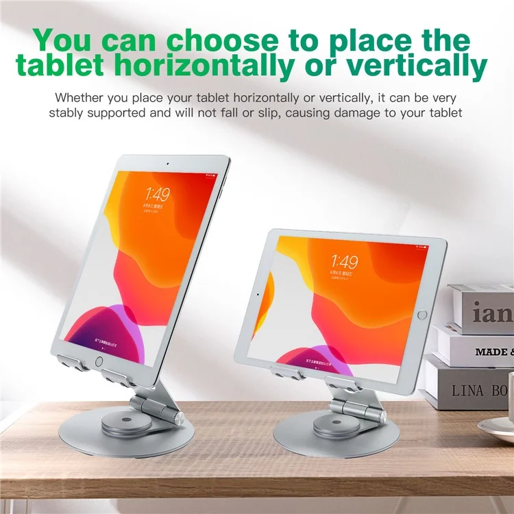 P57 Multifunction Desktop Phone Stand Folding 360° Rotating Metal Tablet Holder for Live Streaming - Silver