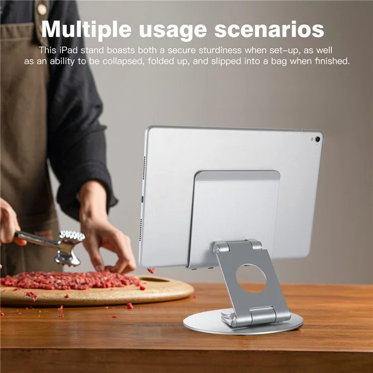 P57 Multifunction Desktop Phone Stand Folding 360° Rotating Metal Tablet Holder for Live Streaming - Silver