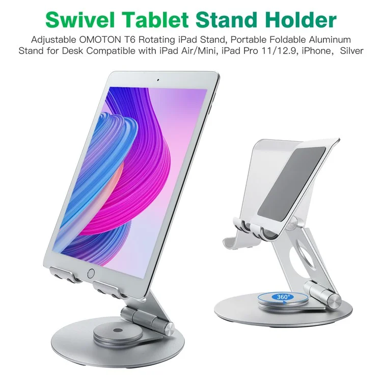 P57 Multifunction Desktop Phone Stand Folding 360° Rotating Metal Tablet Holder for Live Streaming - Silver