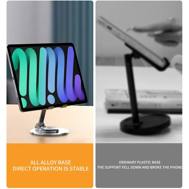 Tablet Stand 360-degree Rotating Aluminum Alloy Desktop Holder Foldable Mobile Phone Stand Adjustable Tablet Mount - Grey