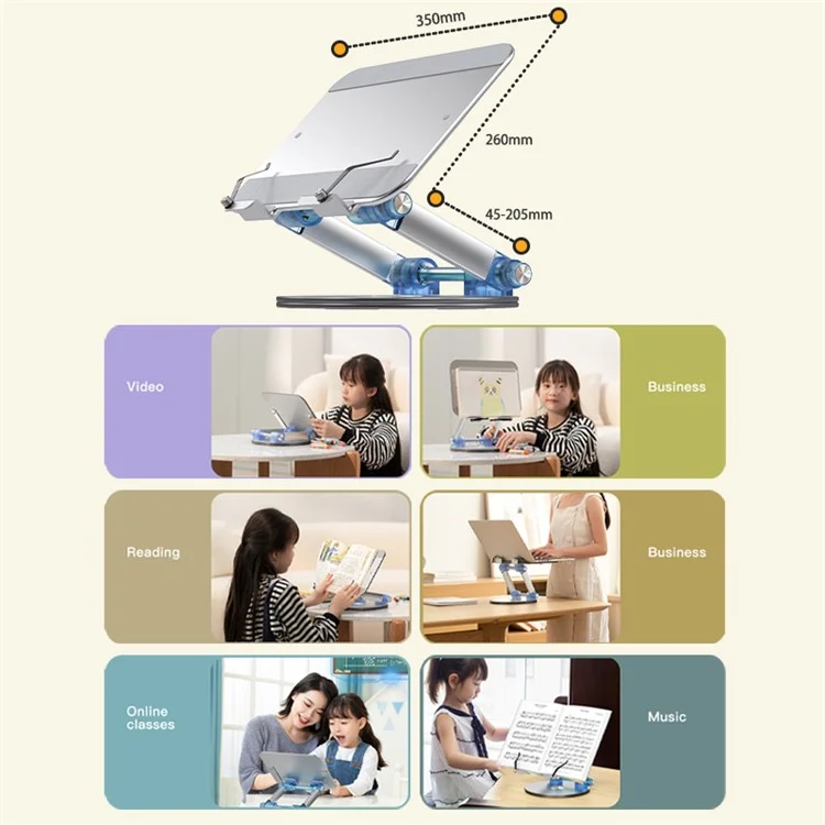 M12 Aluminum Alloy Book Reading Stand Desktop Folding Laptop Stand Portable 360-Degree Rotating Book Holder