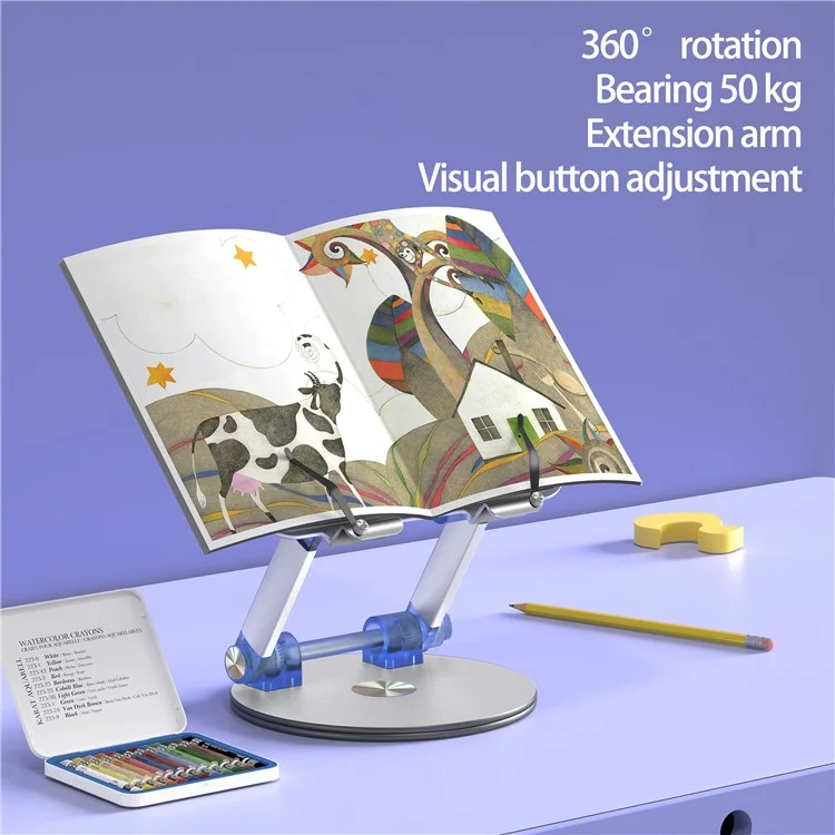 M12 Aluminum Alloy Book Reading Stand Desktop Folding Laptop Stand Portable 360-Degree Rotating Book Holder