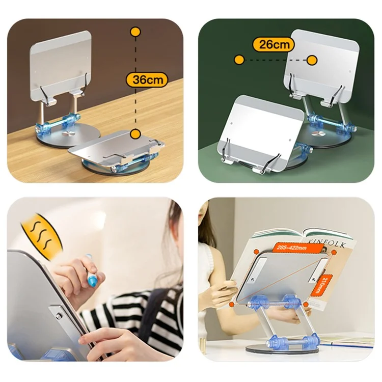 M12 Aluminum Alloy Book Reading Stand Desktop Folding Laptop Stand Portable 360-Degree Rotating Book Holder