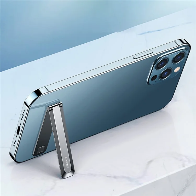 Mini Phone Kickstand Zinc Alloy Folding Invisible Cell Phone Stand Holder Magnetic Closure Bracket - Grey