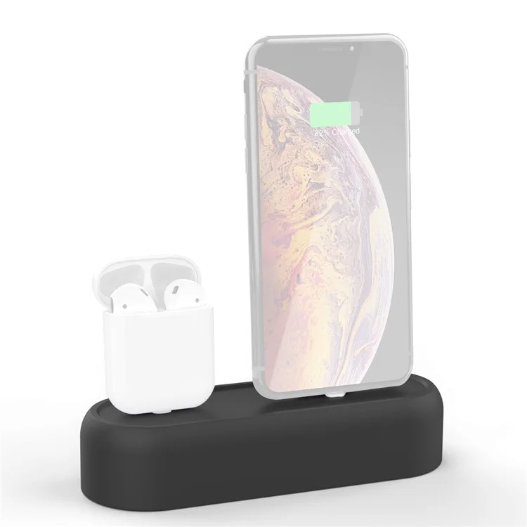 AHASTYLE PT55 2 in 1 Charging Dock Bracket for AirPods / iPhone Silicone Stand Holder - Black